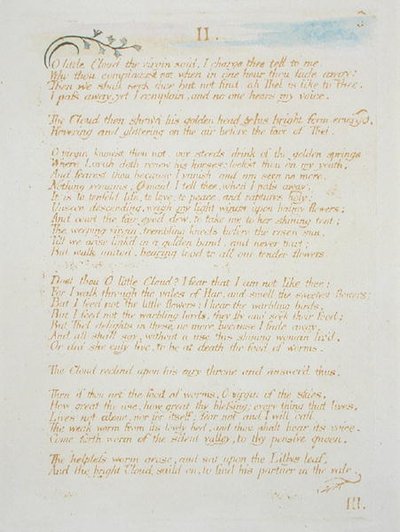 II O Little Cloud..., Plate 5 from The Book of Thel, 1789 by William Blake